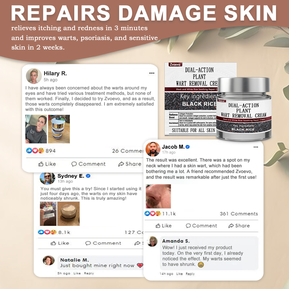 Zvoevo® Rice Bran Essence Cream⚕️ FDA-approved (removes warts and skin tags, improves keratin buildup and skin hyperplasia, follicular keratosis, skin cancer, and age spots)
